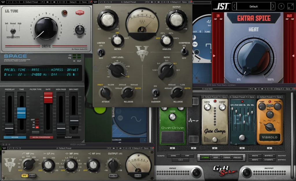 Screenshot collage of top free VST plugins 2025 for music production, mixing, and sound design.